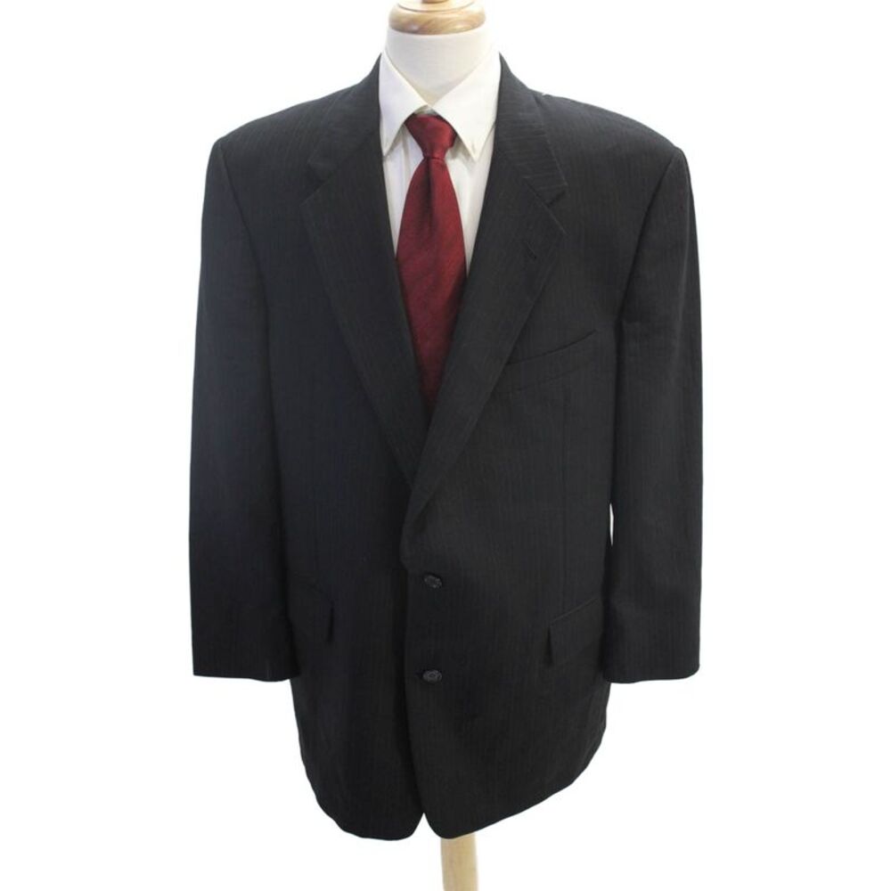Ermenegildo Zegna Mens Textured Collared Stripe Button Suit Blazer Black Size EU
